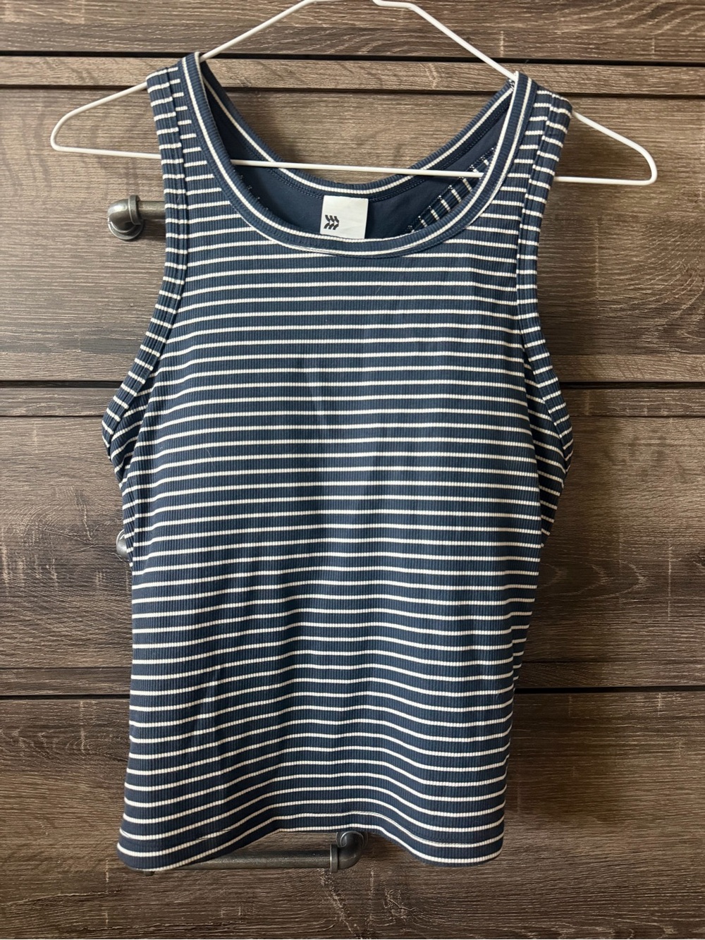 All in Motion Navy and White Striped Ribbed Tank